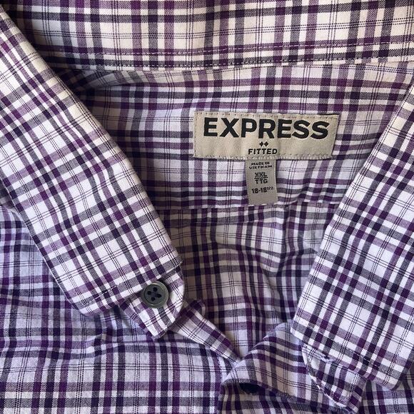 Express Fitted Long Sleeve Button Down Shirt size 2XL (18-18 1/2), Gray & White - Picture 6 of 8
